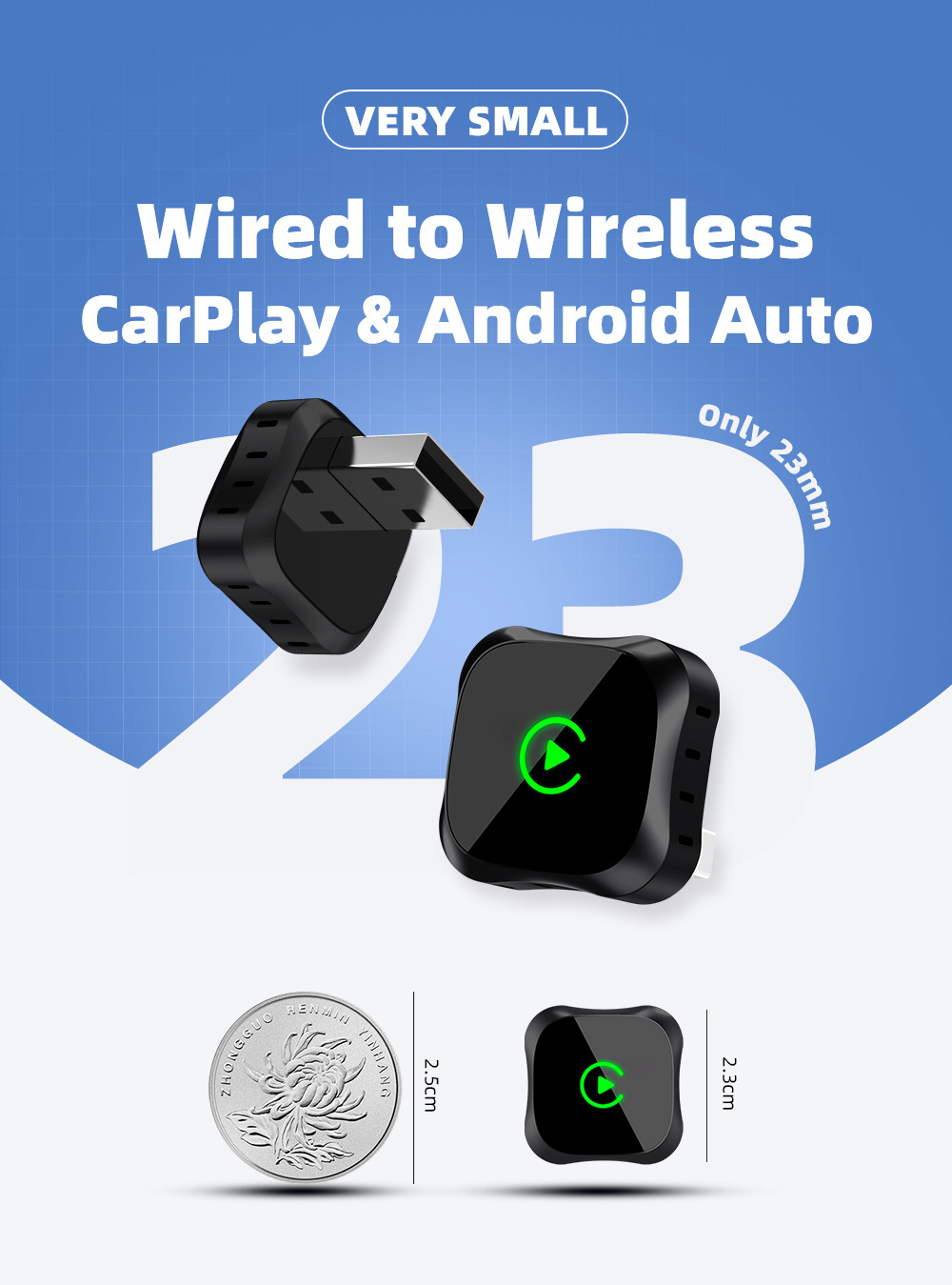 Smart Car Connectivity Adapter 2-in-1: Converts Wired to Wireless in Seconds, CarPlay Android Auto Conversion Box