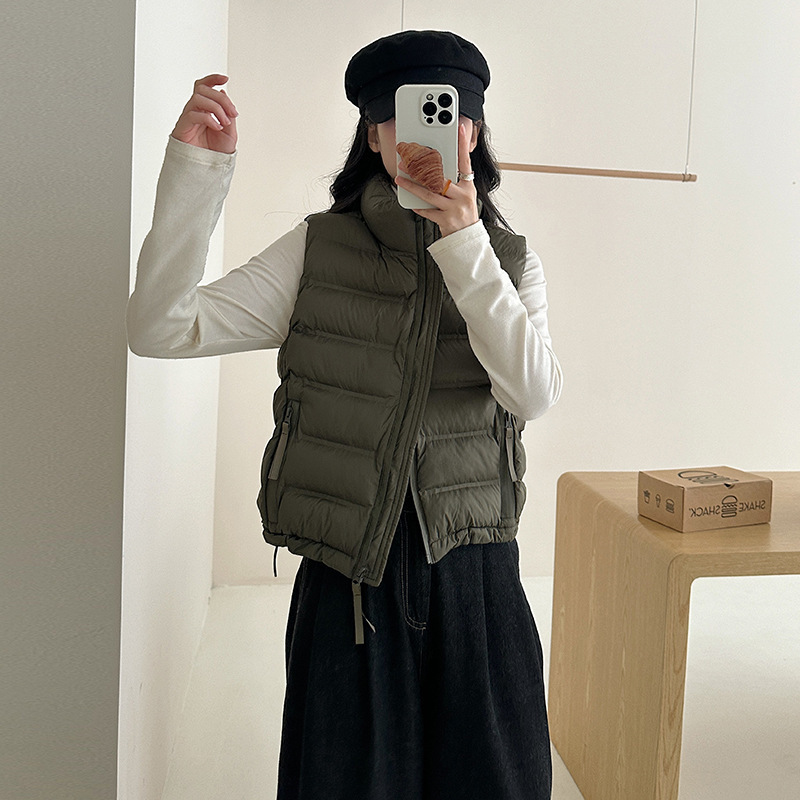 綿ベスト女性 20245 秋冬新韓国スタイルスタンドカラーショート綿チョッキポケットジッパー軽量スリム馬|undefined
