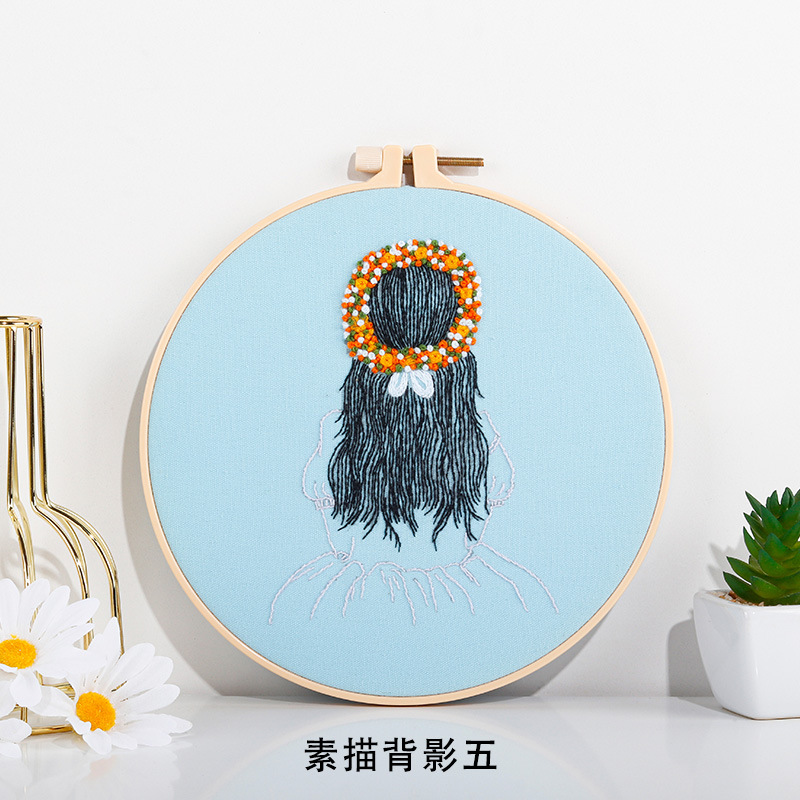 Nuevo original DIY material bordado hecho a mano Paquete Europeo simple sketch Girl back figura traje de costura inglés