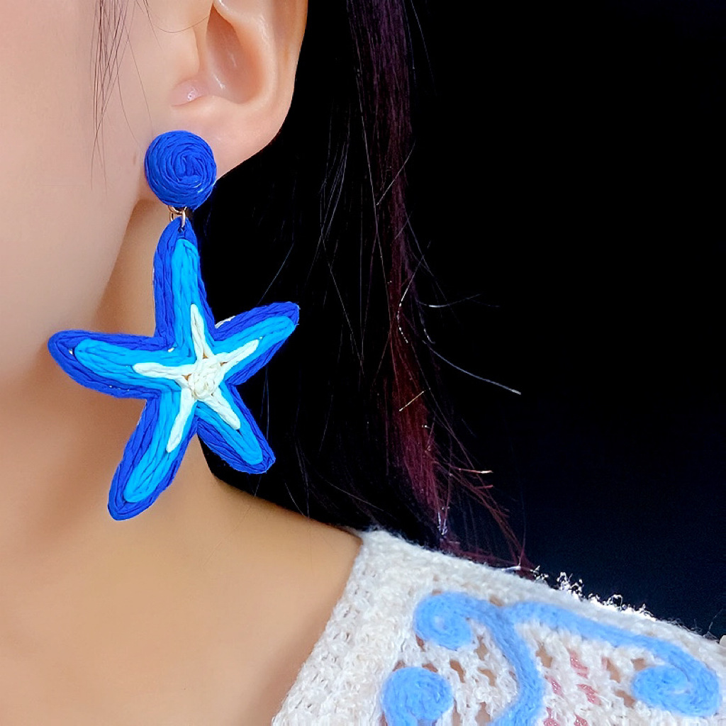 Vacation Straw Starfish Earrings For Seaside Beach Photos Unique_voghion.com