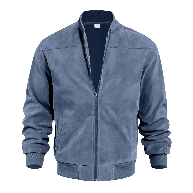 Men's Bomber Jacket Suede Zip Up Casual Jacket For Autumn_voghion.com