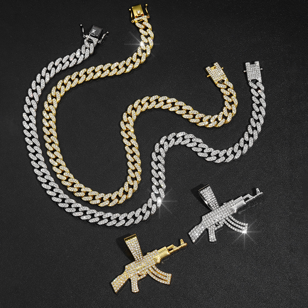 Unisex Gender Hip-Hop Gun Alloy Inlay Rhinestones Unisex Pendant Necklace Necklace Pendant Men Pendant Necklaces
