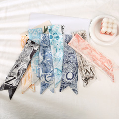 Chic and Versatile Long Scarf with Bow Ties, Featuring 26 Letters, Floral Patterns, and Straps for Bags, Gift Scarves with Decorative Bands