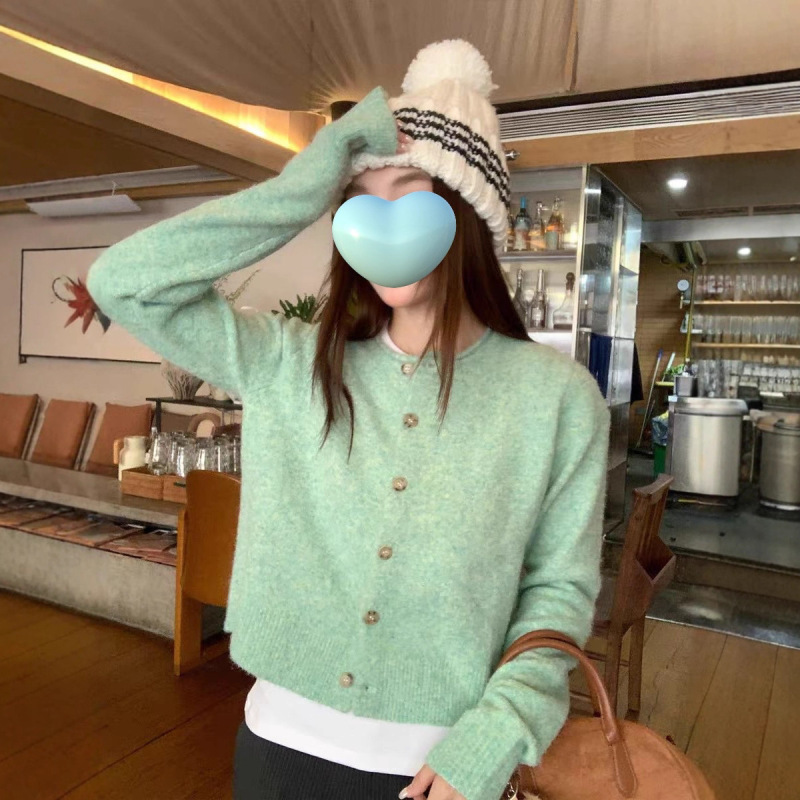 法式清新甜美气质风薄荷绿针织开衫毛衣外套女软糯上衣女早秋外搭|undefined