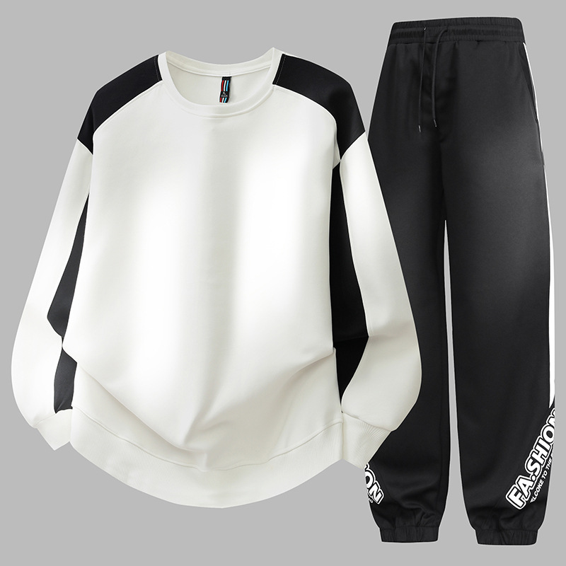 Primavera y otoño nuevo cuello redondo chaqueta de calzado casual de dos piezas juvenil marca de moda hombre guapo traje hombre