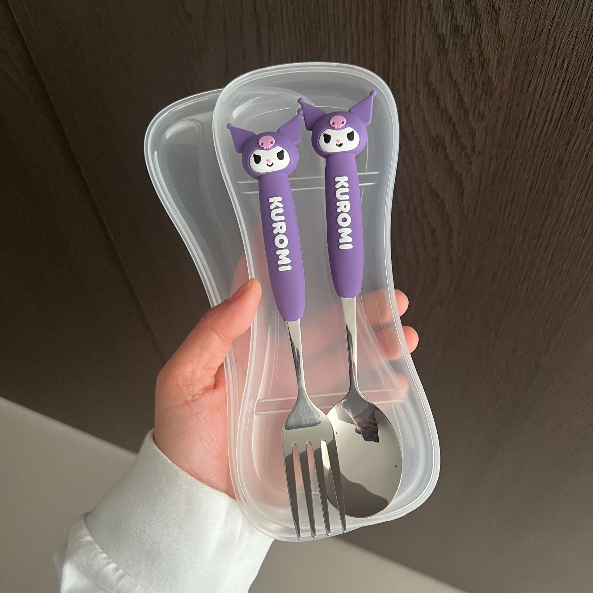 PVC 보라색 쿨로미 스푼과 포크 투명 상자