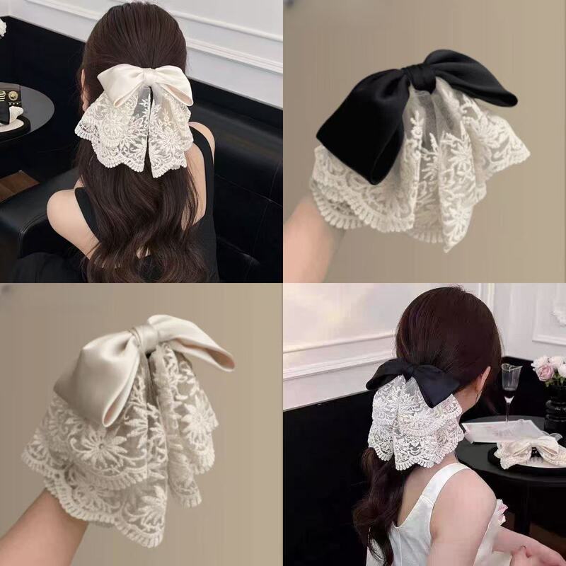 多层刺绣网纱蝴蝶结抓夹质感缎面织带甜美发夹轻奢显发量马尾夹女|undefined