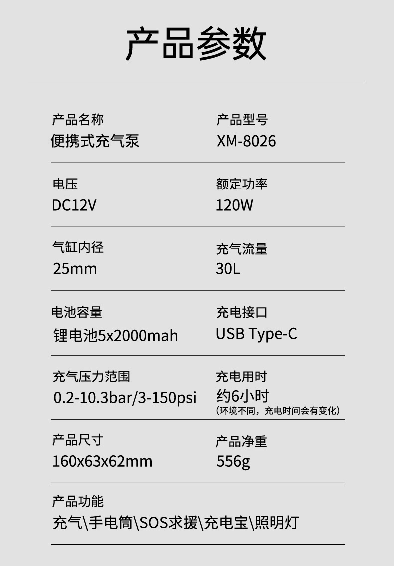 Outdoor Handheld Air Pump with Wireless Battery, Detachable, High-Pressure, High-Power, Pre-Set Tire Pressure, Smart Air Pump