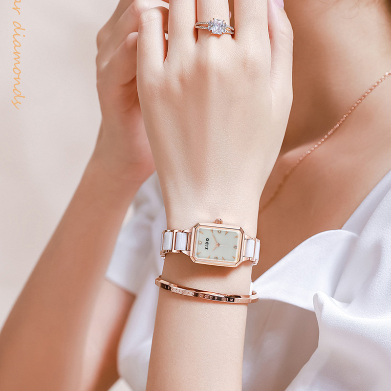 Zhidao Modische rechteckige Damen-Armbanduhr aus Keramik, hochwertige Quarzuhr für Pendler_voghion.com