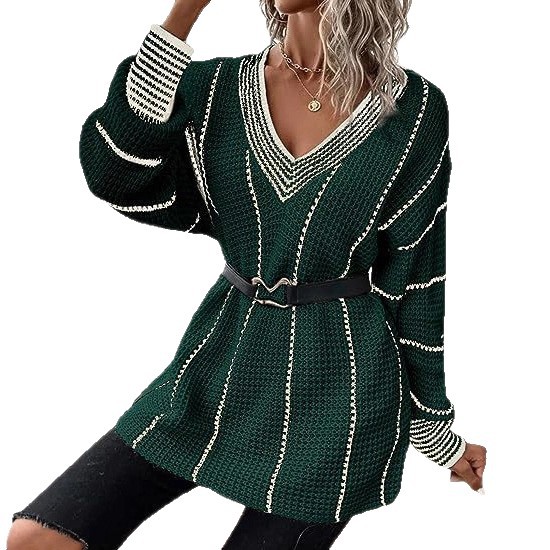 Europa y Estados Unidos transfronterizos Amazon otoño y invierno nuevo cuello en V vertical suéter suelto ropa de mujer Aliexpress moda jersey superior image 6