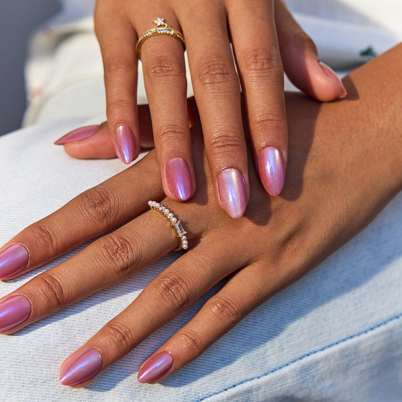 Pink Cat-Eye Short Almond-Shaped Press-On Nails, Foreign Trade European and American High-End Style Nail Art, Nail Tips, Fake Nails, Factory Customization