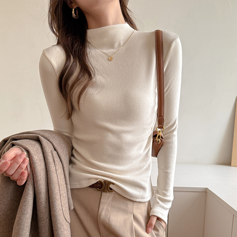 Carefully Selected Autumn and Winter Half-High Collar Imitation Cashmere Long-Sleeved Bottoming Shirt for Women, New Versatile Korean Style High-End Slimming Look Top