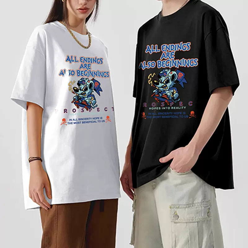 夏季美式重磅数码直喷短袖T恤男宽女松半袖高街T恤情侣打底衫潮牌