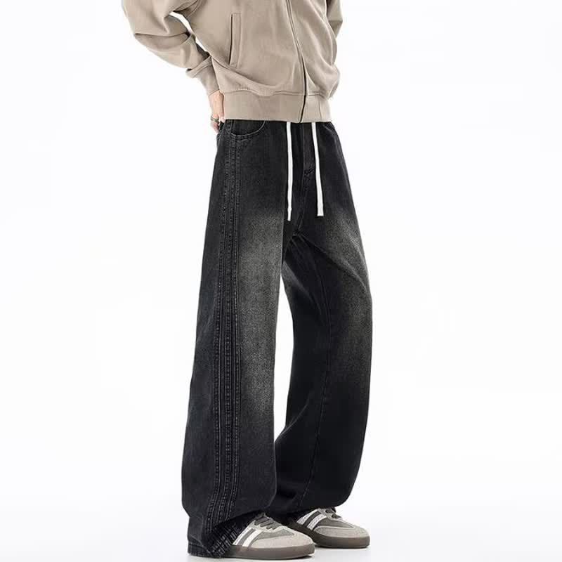 Plus Size Spring and Autumn New Elastic Waist Vintage Light-Colored Straight Loose Wide-Leg Jeans High-Waisted Narrow-Leg Floor-Length Pants Plus Size Spring and Autumn New Elastic Waist Vintage Light-Colored Straight Loose Wide-Leg Jeans High-Waisted Narrow-Leg Floor-Length Pants