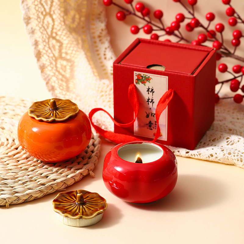 Scented Candles as Gifts - High-end Persimmon Creative Aroma Candles, Smokeless Handmade Soy Wax with Wooden Wicks, Birthday Companion