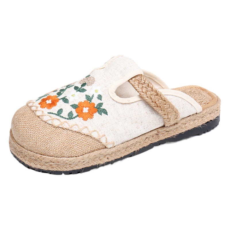 Lino transpirable amarillo Cuju bordado viejos zapatos de tela Beijing estudiante versátil pescador cabeza grande sola las mujeres zapatillas