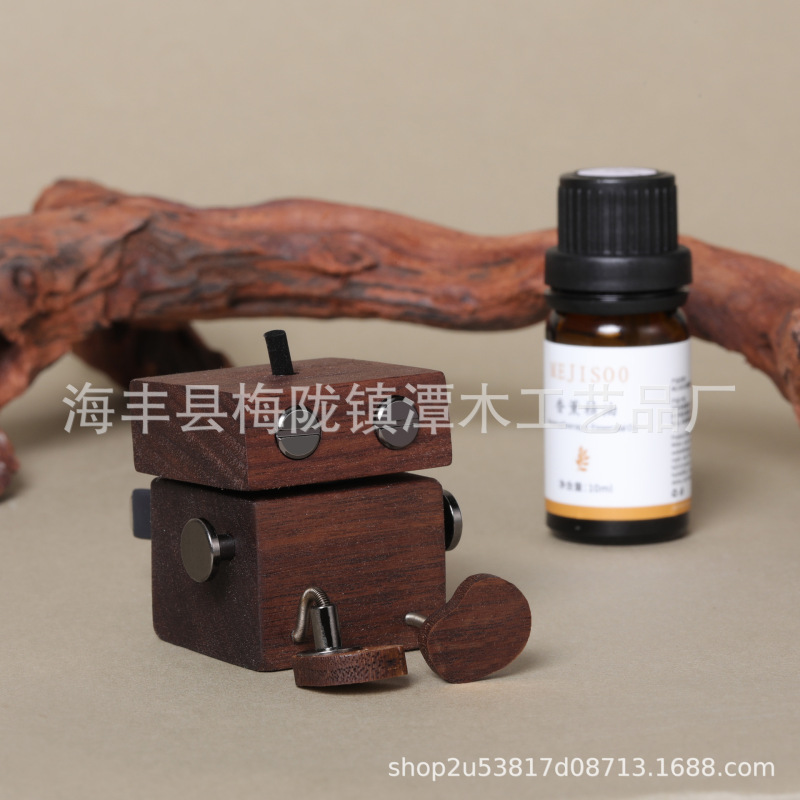 车载香薰抖腿木头人黑胡桃创意手工摆件出风口装饰车内饰品礼物|undefined