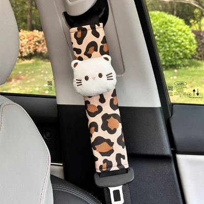 Car Seat Belt Shoulder Pads Seat belt shoulder pad - linen-leopard-print-cat-shoulder-pads-brown