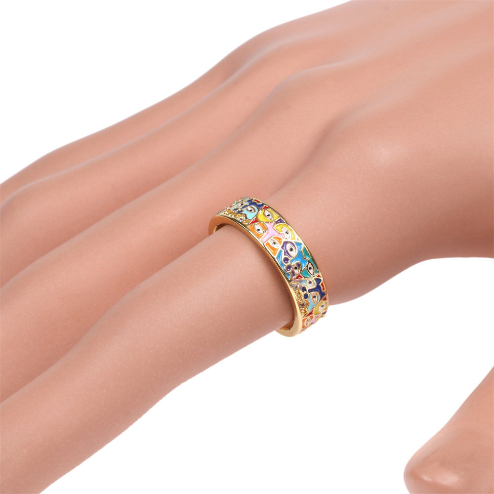 Fashion Eye Copper Open Ring Stoving Varnish Artificial Gemstones Copper Rings