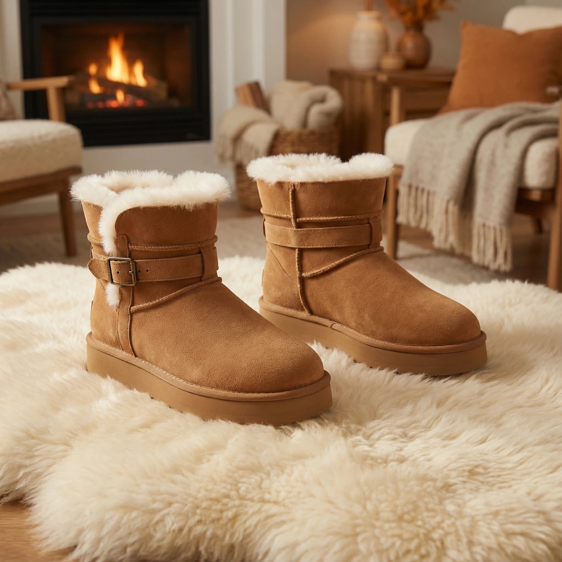 Nuevos zapatos de invierno de mujer botas de nieve de espesor de un pedazo de terciopelo calentador botas de nieve de tubo corto botas de algodón de cinturón casuales image 4