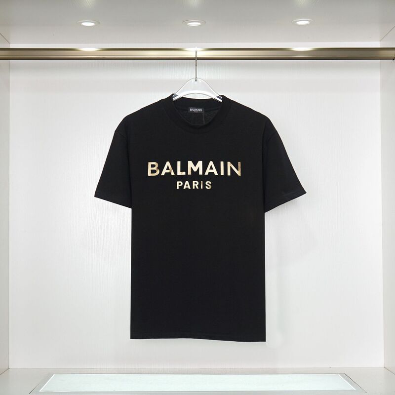 Long-Term Supply of Balmain Printed Short-Sleeve T-Shirts with Custom Letter Patterns, Trendy Brand, Cross-Border Hot-Selling Items