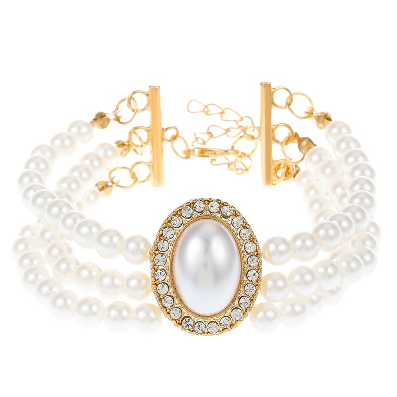 Cross-border new pearl jewelry suit women retro fashion court style multi-layer pearl necklace bracelet suit wholesale
