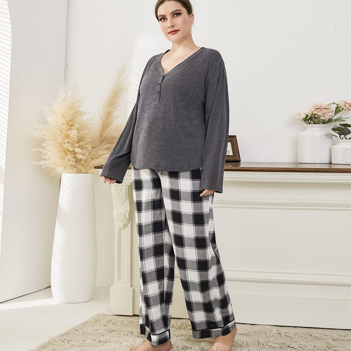 Large size pajamas for women's autumn and winter loose fitting casual chubby mm long sleeved pants home clothing set_voghion.com