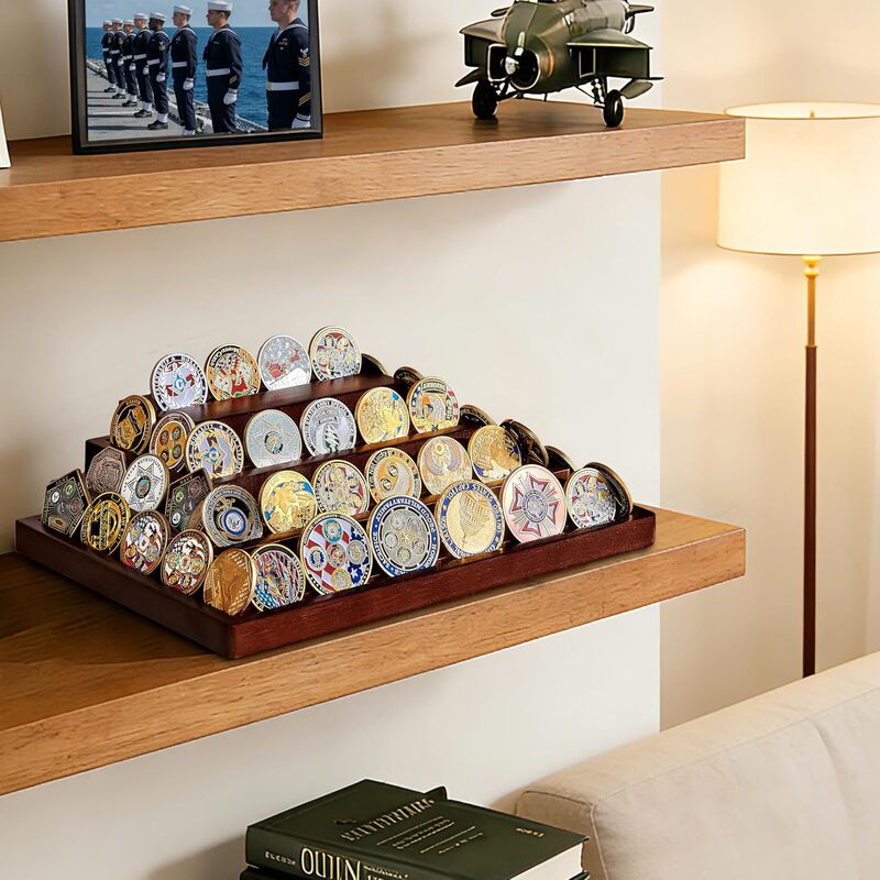 Cross-Border Wooden Challenge Coin Display Stand Solid Wood Challenge Coin Rack Display Stand with Slot Bracket Display Stand