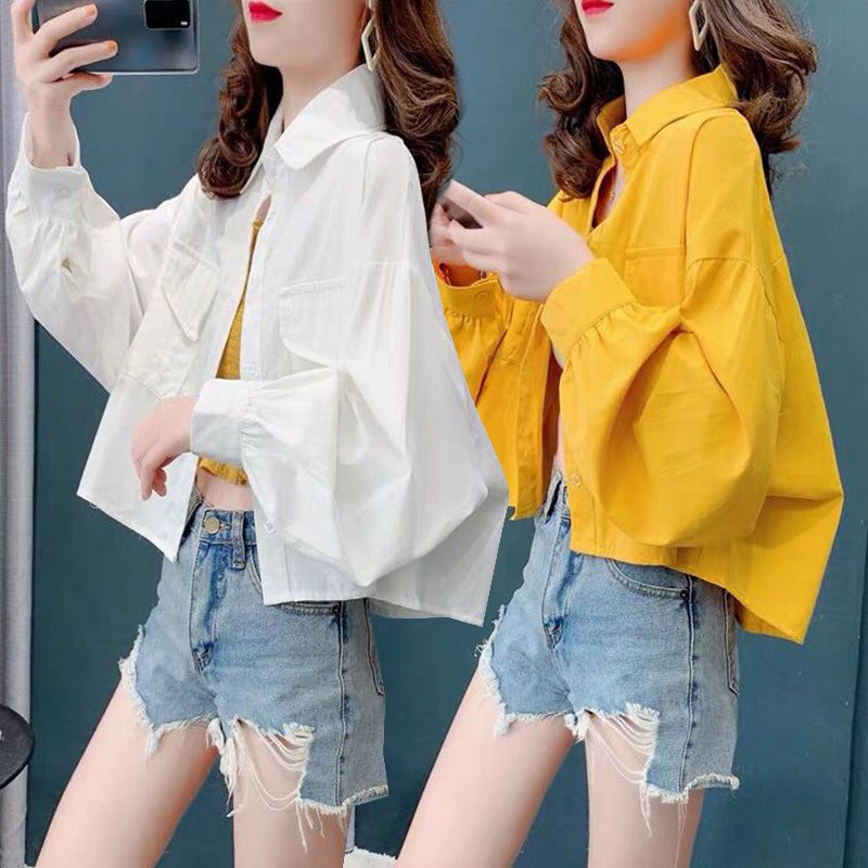Short High Waist Short Shirt Women's 2023 Spring and Autumn New Loose Trendy Niche Design Sense Thin Long Sleeve Jacket