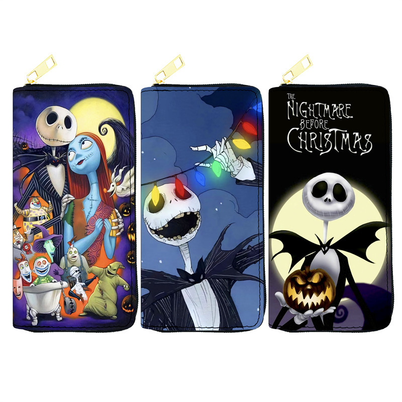 In Stock European and American style Christmas night PU wallet women's long zipper bag single pull bag cosmetic bag factory Yiwu
