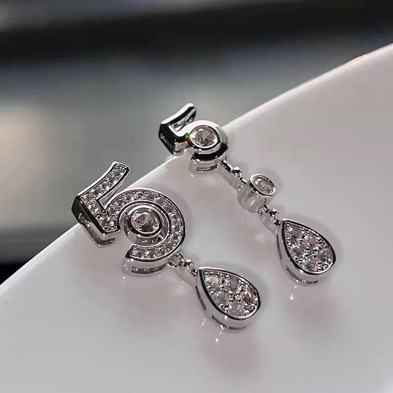Xiangjia High Version 925 Silver Digital 5 Full Diamond Pendant Necklace Women's Light Luxury Elegant High Sense 5 Word Full Diamond Earrings