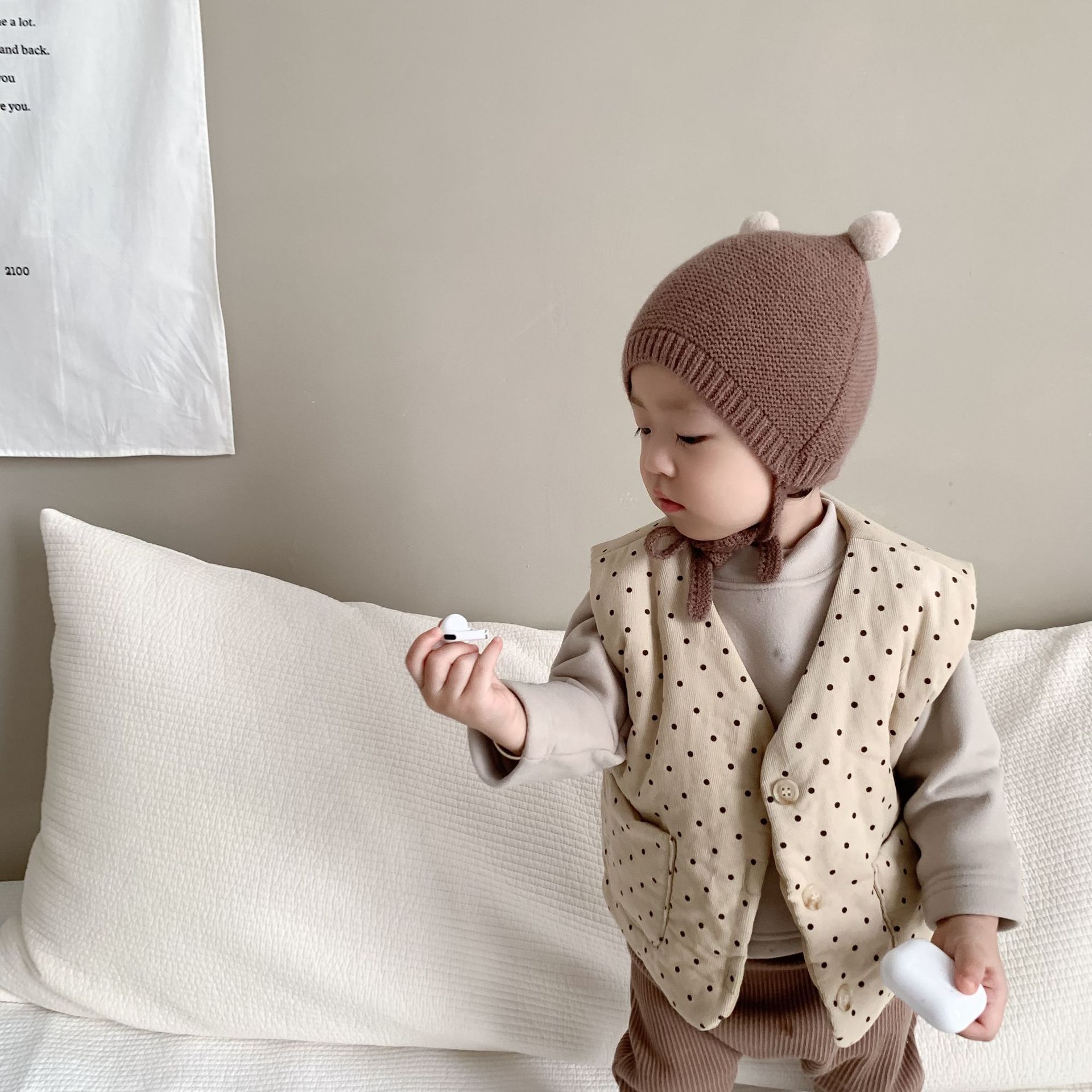 Ropa para bebés, chaleco de otoño para niños, ropa infantil coreana, chaleco de puntos para bebés, ropa de otoño para niños
