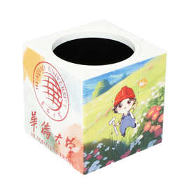 DIY学校作画纪念广告礼品办公用品图案彩色印刷三阶魔方笔筒现货