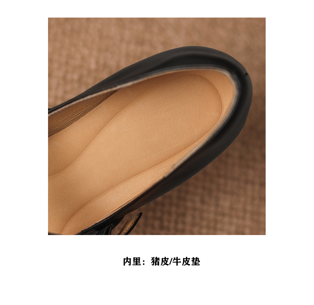 Giày cao gót nữ gót vuông 4cm da bò thật mũi nhọn phong cách Hàn Quốc — đen chi tiết 13