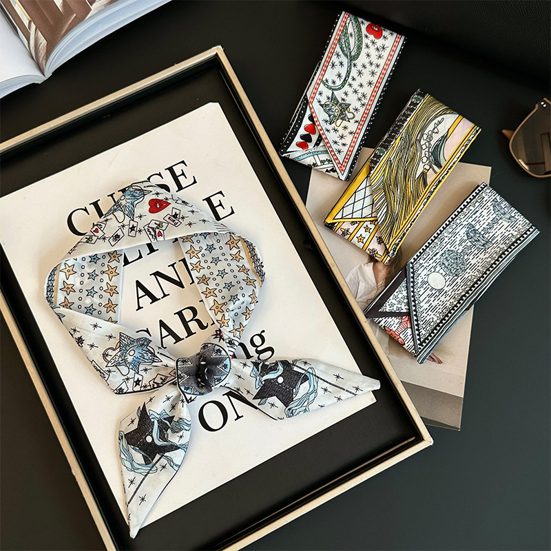 Bufanda de seda, tira delgada y larga, sentido de alta gama, nuevo bolso de la marca del tarot de la constelación, pañuelo para el cabello, cinturón para el cabello, cinturón para la cintura