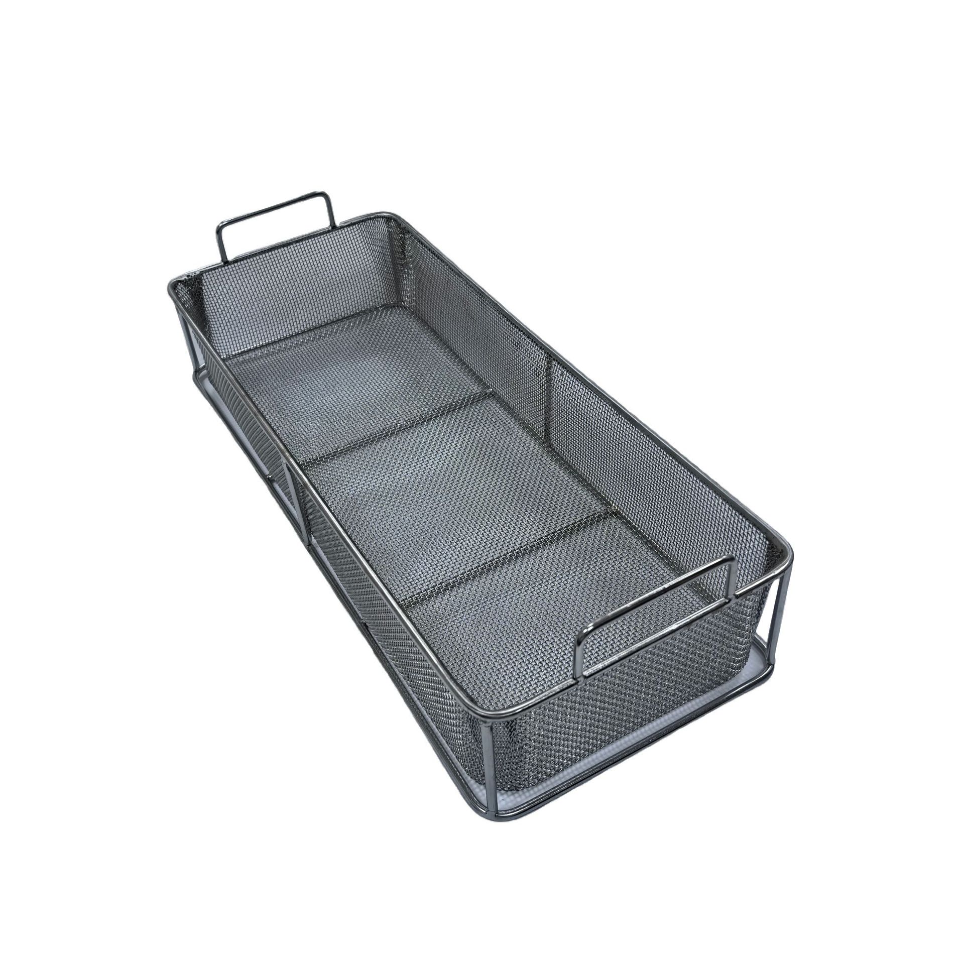 工厂加工折弯不锈钢长方形网框带把手20目耐高温丝网编织网筐