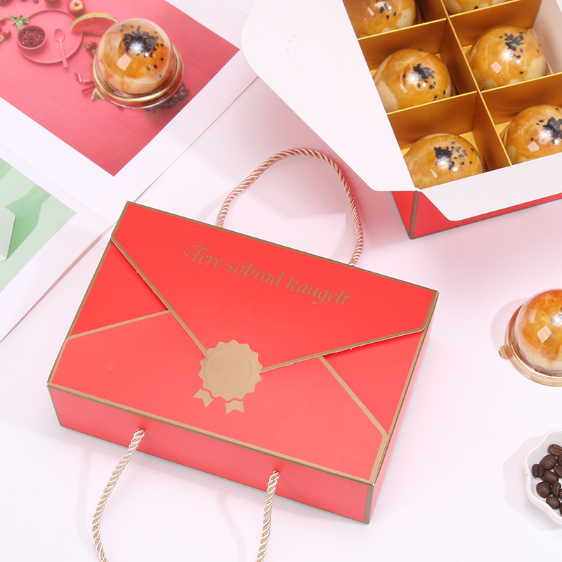 European simple creative envelope style portable mooncake packaging box 6 pieces 80g egg yolk cake box baking pastry box