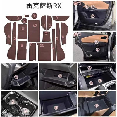 Anti-slip mat: mat NX/RX300/ES300h modified interior - 23-25-lexus-rx-five-seat-door-groove-pad-leather-embossed-model-mocha-brown