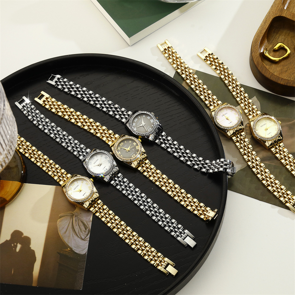 Cross-Border New Light Luxury Women's Watch, Fashionable and Simple Quartz Watch, Rhinestone Casual Steel Band, Diamond-Encrusted Workplace Women's Watch