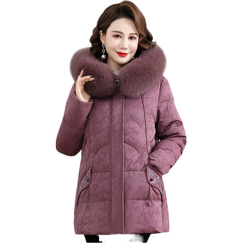 Пуховик из меха матери лисы, новинка зимы, для женщин среднего и пожилого возраста, утепленная куртка на белом утином пуху 90 лет, теплое пальто с хлопковой подкладкой больших размеров
