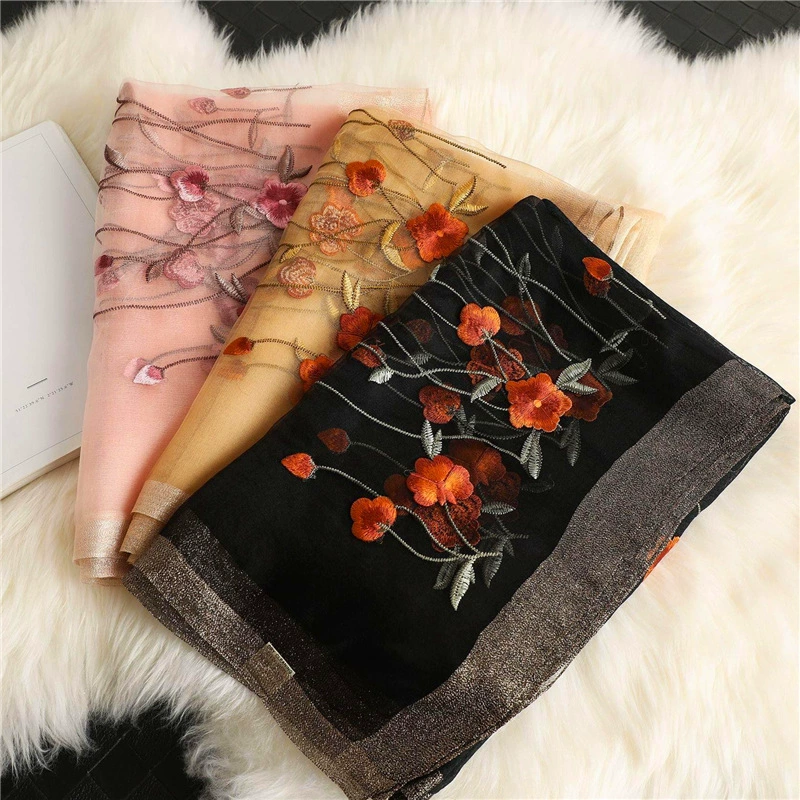 Silk woolen scarf, cloak, with embroidery