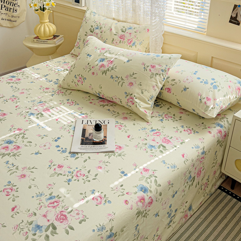 Pequeñas sábanas de algodón floral fresco, una sola pieza de 100 sábanas de algodón, dormitorio doble, traje de tres piezas para estudiantes, cuatro estaciones universales
