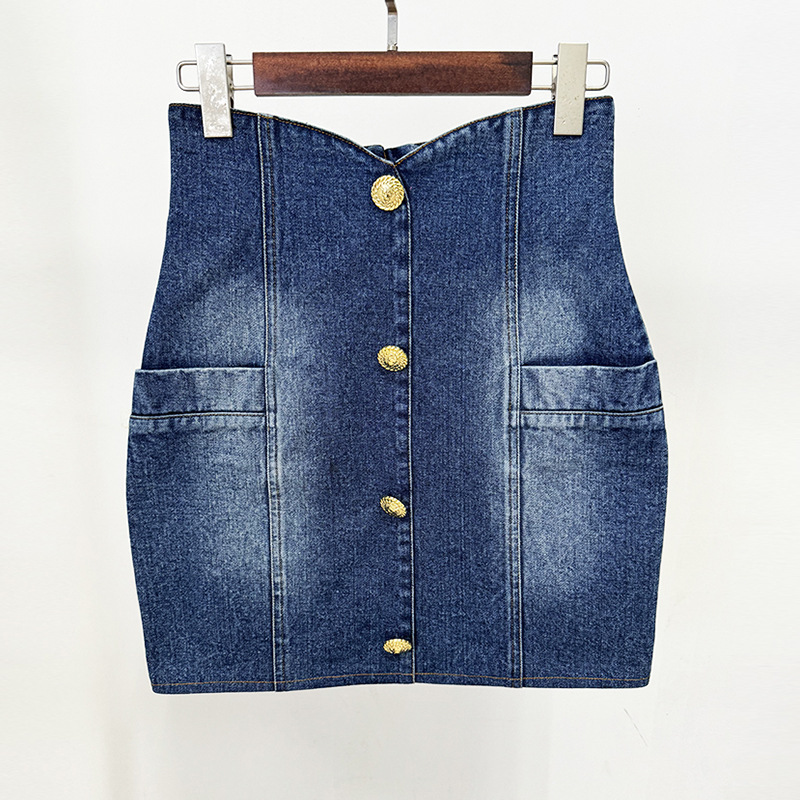 Damenbekleidung Promi-Temperament schmale zweireihige Anzugjacke aus gewaschenem Denim_voghion.com