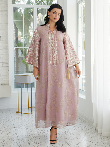 SW68 Muslim Embroidered Sequin Plus Size Women's Western Arab Dubai New Style Robe