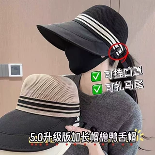 韩系透气渔夫帽子女夏季韩版户外大帽檐遮阳防晒帽可扎马尾鸭舌帽