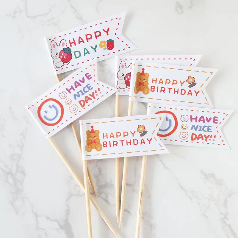 Celebritad en línea ins amor osos decoración de pastel de bandera dibujos animados HBD niños feliz cumpleaños postre vestido plugin