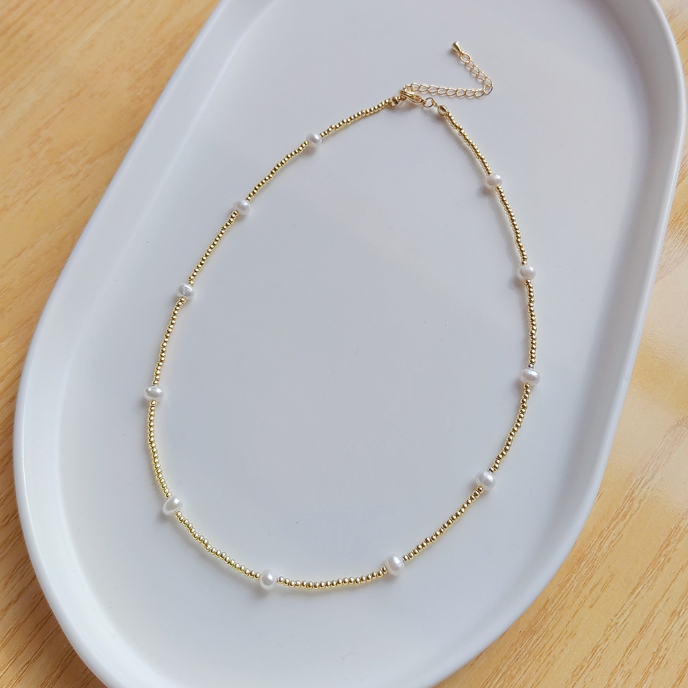 Daily Occasion Imitation Pearl, Copper Material Solid Color Pattern 1 Piece Simple Style Solid Color Imitation Pearl Copper Necklace