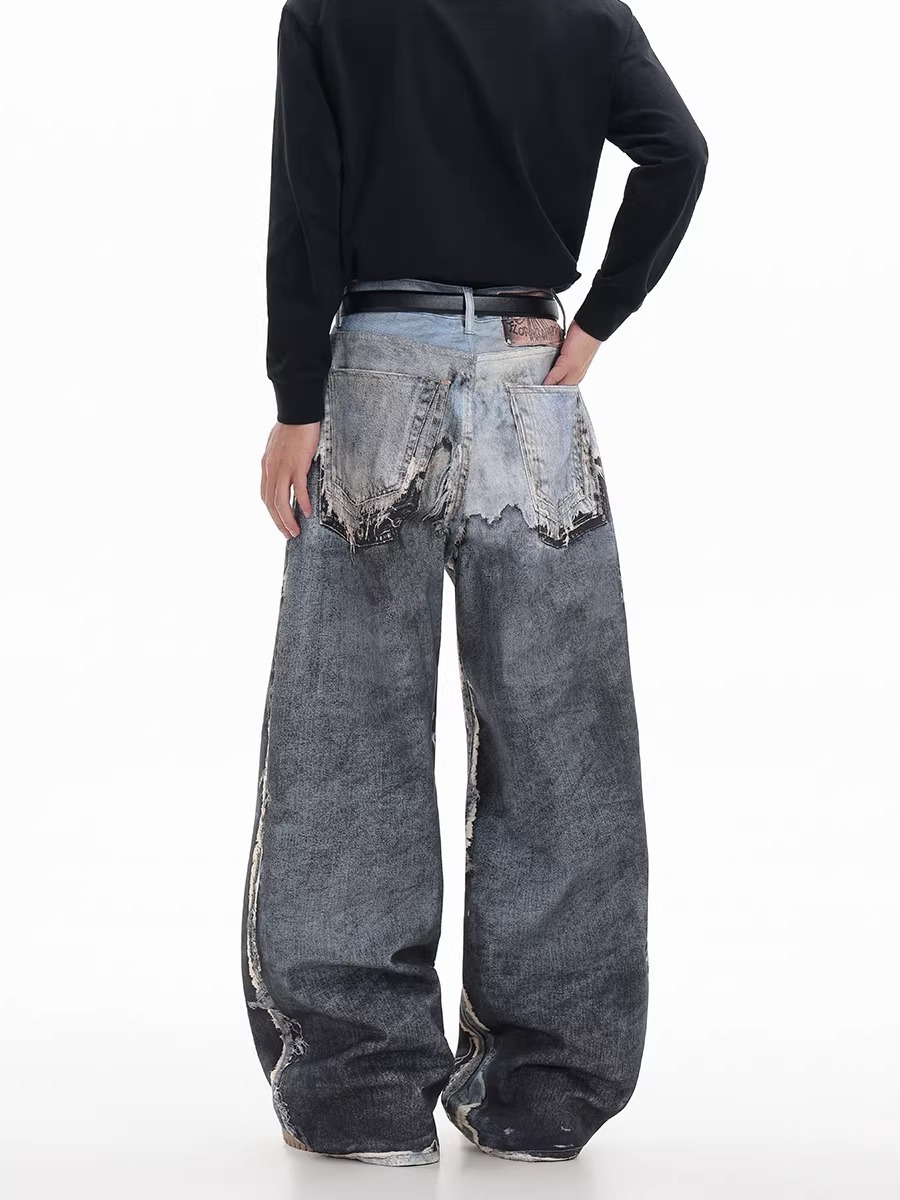 Unisex Distressed Denim Jeans 3D Printed Japanese Streetwear Style Long Pants for Men And Women_mkmklike.com