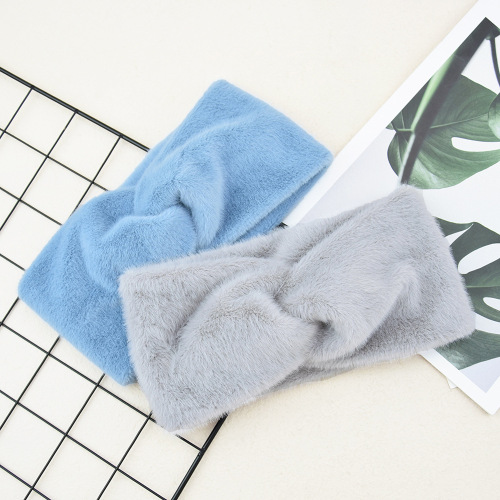 Cross-border plush cross headband, warm ear protection headband, European and American headband, yoga hair accessories, face wash, wide-brimmed hood