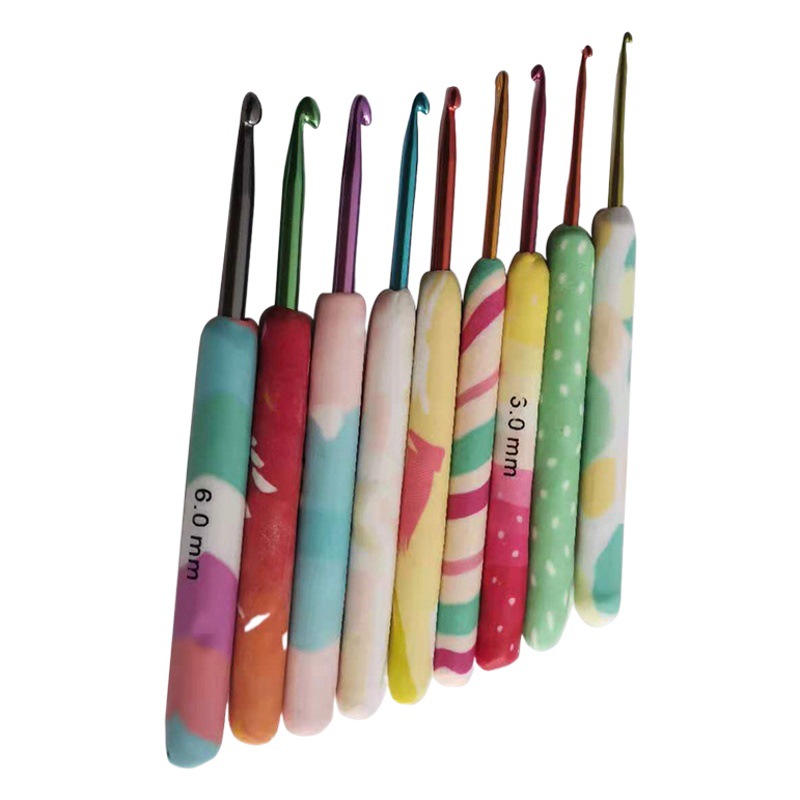 Herramientas de tejer aguja suéter suave cerámica mango color crochet suave mango crochet conjunto de 9 OPP bolsa de embalaje